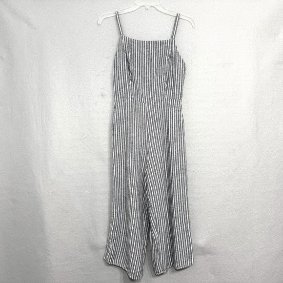 Old Navy Pants - Old Navy Striped Linen Jumpsuit Womens Size S Blue White Coastal Summer Wide Leg